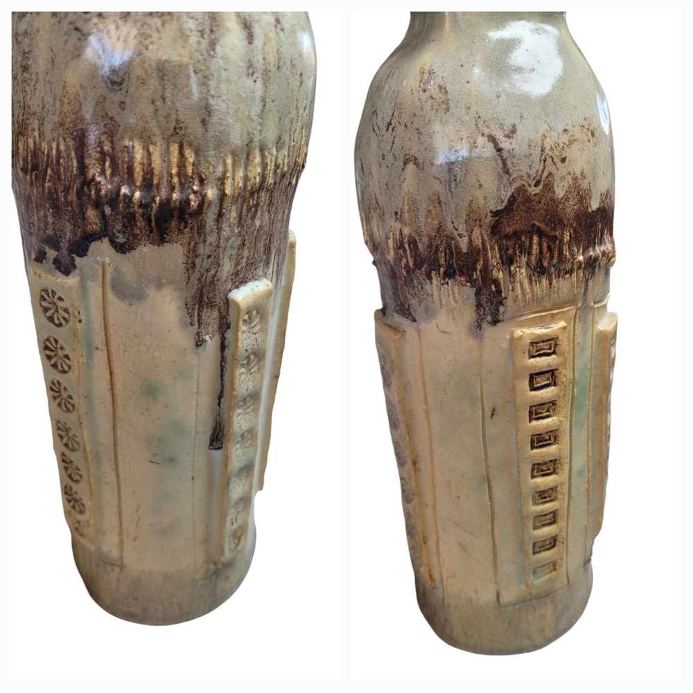 Hand Crafted Cream and Brown Ceramic Vase - Picture 4 of 16